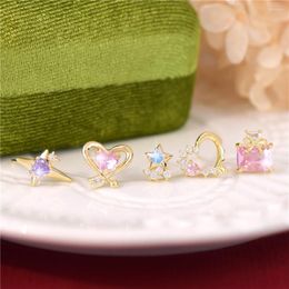 Hoop Earrings Independent Designer Delicate Small Colorful Zircon Cross Heart Star Bowknot Versatile Female Jewelry