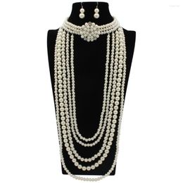 Pendant Necklaces Pearl Necklace Earring Set Rrtro 1920s Flapper Great Gatsby Jewelry Women's Stage Wedding Party