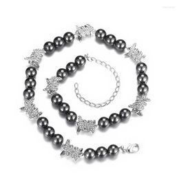 Chains Cuban Chain Black Pearl 3D Wire Full Drill Necklace Light Luxury Heavy Industry Hip Hop Clavicle For Men And Women Boho