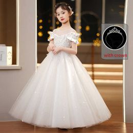 Girl's Dresses White Elegant Wedding Long Dresses for Girls Baby Lace Princess Dress Birthday Even Dress Baby Girl's Christmas Clothes 3-12yrs