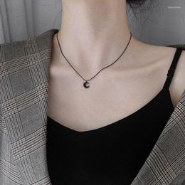 Chains Cool Black Dark Moon Pendant Cubic Zirconia Handmade Clavicle Chain Necklace For Women Girls Simple Trendy Jewellery SN2445