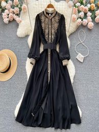 High Waist ALine Long Sleeve Dress Runway Dresses Women 2022 Elegant Boho Vintage Spring Autumn Luxury Party lace embroidery2709700