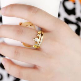 Wedding Rings Drop 2023 Delicate Gold Color Crown 2pcs Ring Set For Women Girls With White Bling Tiny CZ Boho Jewelry Gifts