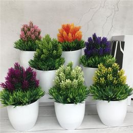 Decorative Flowers Artificial Bonsai Simulation Plant Potted Plastic Vase Table Ornaments Colourful Wedding Party For Home Garden Decoration