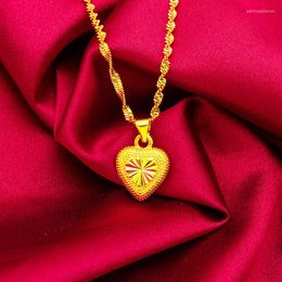 Pendant Necklaces Luxury 24k Gold Colour Earring Necklace Chain For Women Choker Love Heart Yellow Valentine's Day Fine Jewellery