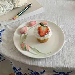 Plates Cake Dessert Plate 3D Rose Flower Display Dish Snack Tray Fruit Ceramics Festaurant Dinnerware