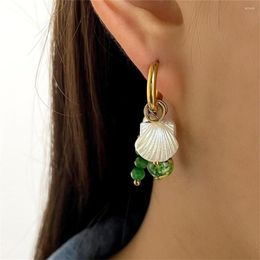 Hoop Earrings Green Beads Shell Heart Pearl For Women Classic Golden Stainless Steel Small Earring Bohemia Fashion Party Jewellery