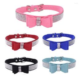 Dog Collars Bling Rhinestone Pet Collar Adjustable Leather Bow Tie Puppy Kitten Cute Necklace Supplies