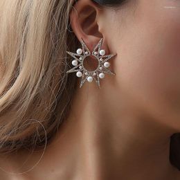 Stud Earrings LUBOV Luxury Anise Star Colorful Rhinestone Imitation Pearl Decoration Women Piercing Christmas Gift 2023
