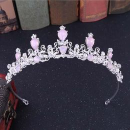 Hair Clips & Barrettes Pink Silver Colour Princess Full Crystal Crown Tiaras For Women Luxury Rhinestone Girls Bride Wedding Jewellery