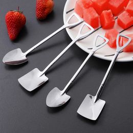 new304 Stainless Steel Spoon Mini Shovel Shape Coffee Spoons Cake Ice Cream Desserts Scoop Fruits Watermelon Scoops dh004