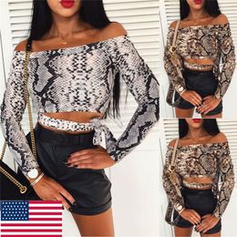 Women's Blouses Serpentine Off Shoulder Tops Women Long Sleeve Slash Neck Ladies Shirts Fashion Bare Belly Slim Female Crop