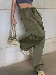 Women's Pants ZAFUL Pockets Drawstring Straight Cargo Women Solid Parachute Trousers Y2K Fashion Streetwear Pantalones De Mujer