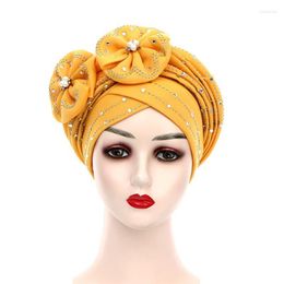 Ethnic Clothing Two Flowers With Diamonds Muslim Turban Cap Women Headwraps Bonnet Africain Femme India Hat Turbante Mujer Chemo