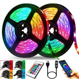 LED Strips LED Strip Light 5M/10M/20M RGB 5050 Bluetooth IR Control USB Diode Flexible Lamp Tape Rainbow Effect Background Light DC12V P230315