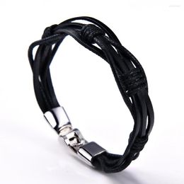 Charm Bracelets 2023 Fashion Jewelry Vintage Hand Woven Multilayer Black Leather Bracelet Cuff Ladies Accessories Pulseras