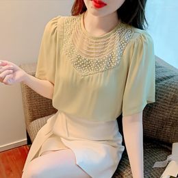 Women's Blouses Heavy Workers Blouse Shirt Women Summer 2023 Design Sense Niche Jacket Foreign Loose Thin Short -sleeved Female