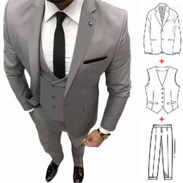 Men's Suits 3 Piece Gray Men Suit For Wedding Tailor Made Groom Tuxedo Costume Homme Man Formal Male (Jacket Vest Pants)