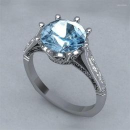 Wedding Rings Fashion Cut Blue Round Ring For Women Engagement Size 6-10 Edwi22