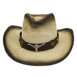 Berets Men Women Retro Western Cowboy Riding Hat Leather Belt Wide Brim Cap High Quality Classic Hats For Straw HatBerets