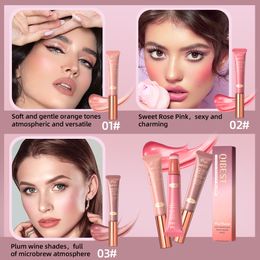 NEW QIBEST Face Blush Liquid Contour With Cushion Applicator Natural Shimmer Finish Moisturizing Creamy Soft Liquid Blush For Cheeks Highlight