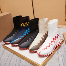 Lüks tasarımcı kadın ayak bileği botları düz topuk platformu pompalar dalga kırmızısı taban çorap ayakkabıları önyükleme kısa kesim çok renkli buzağı derileri yuvarlak ayak parti 36-47
