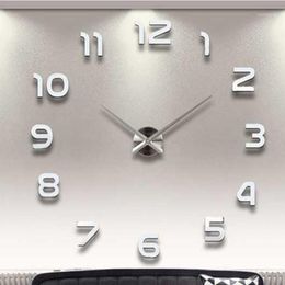 Wall Clocks Large 3D DIY Clock Modern Design Silent Big Digital Acrylic Self Adhesive Sticker For Living Room Decor1