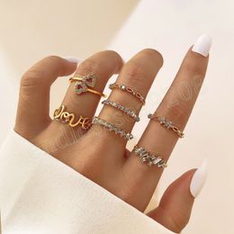 Retro Letter Open Ring Ring For Women's Fashion 2023 Love Style Personality Simple Crystal Jewellery Gift Accessories