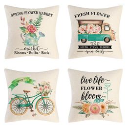 Pillow WUYI Flower Market Bicycle Truck Theme 45 45cm Cover Linen Throw Car Home Decoration Decorative Pillowcase