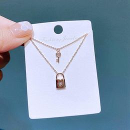 Pendant Necklaces Rose Gold Colour Plated Double Layer Necklace For Women Fashion Cubic Zircon Crystal Key Lock JewelryPendant