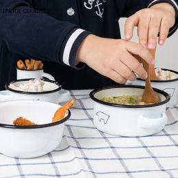 Bowls 1pc Cute Look Enamel Small Bowl Cup Baby Tableware Soup Noodle Salad Rice Home Kitchen Dinnerware With Handle