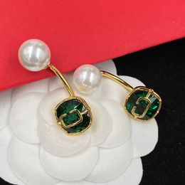 2023-Luxury Emerald Pendant Studs Pearl Letter Earrings Noble Personality Ladies Eardrops Anniversary Gift With Box