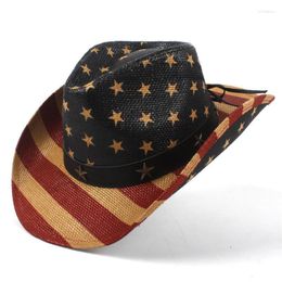 Berets American Flag Straw Cowboy Hat For Women Men Western Cowgirl Sombrero Hombre Jazz Caps Size 58CMBerets BeretsBerets Oliv22