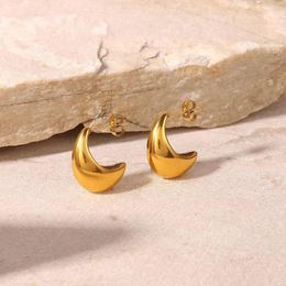 Hoop Earrings Minimalist Half Moon Shape For Women Gold Plated Stainless Steel Earring Elegant Jewelry Christmas Gift