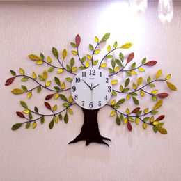 Wall Clocks Iron Tree Clock Home Decor Big Ornament Living Room Watch For Bedroom Decoration 9822298Wall