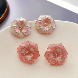 Stud Earrings HUANZHI 2023 Fashion Sweet Dripping Oil Petal Flower Heart Alloy For Women Trendy Party Jewelry Friend Birthday Gifts