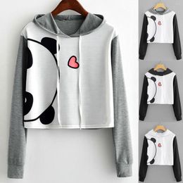 Women's Blouses Cute Panda Thick Sweatshirts Women Athletic Hoodies For Girls Hooded Pullover Solid Color Stitching Crop Blusa