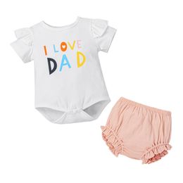 Clothing Sets Emmababy 2023 Summer 0-24M Baby Girl 2Pcs Set Colorful I LOVE DAD Letter Print Short Sleeve Bodysuit Pink Ruffled Shorts Cloth