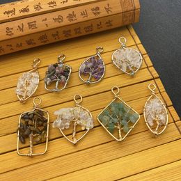 Charms Natural Stone Pendant Multi-color Various Shapes Tree Of Life Colored Beads Metal Winding Can Be Made To Make Jewelry Decoration