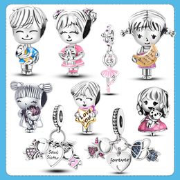 925 silver Fit Pandora Original charms DIY Pendant women Bracelets beads Boy and Girl Sisters Couples Dangle