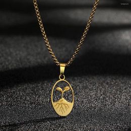 Pendant Necklaces QIAMNI Stainless Steel Tiny Leaf Sprout Necklace For Women Men Choker Chain Birthday Jewelry Fashion Plant Lover Gift