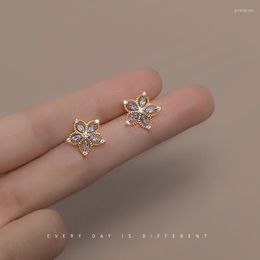 Stud Earrings 12mm 18k Gold Authentic 925 Sterling Silver Jewellery Sapphire Gems Five-petaled Flower Ear Piercing C-G8025