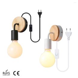 Wall Lamps Nordic Wood Lamp Sconce WIth Switch E26 E27 85-265V Retro Vintage Indoor Lighting Bedroom For Home Light Fixture