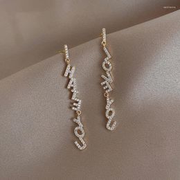 Dangle Earrings Shiny Long With Rhinestone Letter Gold Colour Letters Korean Fashion Jewellery