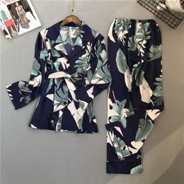 Womens Sleepwear Lisacmvpnel Spring Printing Pattern Women Pyjama Set Rayon Long Sleeve Trousers Two Paper Suit 230317