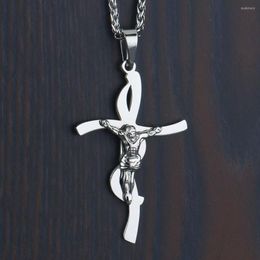 Pendant Necklaces Fabulous Crucifix Jesus Suspension Jewellery For Women Men Stainless Steel Necklace Link Chains Statement Cross Colar CN35