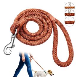 Dog Collars & Leashes Leash Rope Leather For Small Dogs Braided Pet Running Tracking Puppy Walking Brown 4ft Medium DogDog