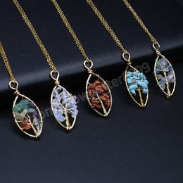 Natural Stone Pendant Necklace Tree Of Life Link Chains Gemstone Gravel Winding Crystals Charms Necklaces For Women Jewellery