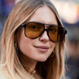 Sunglasses Trends Pilot Women Vintage Yellow Brand Designer Sunglass Female Oversized Glasses Eyewear Shades UV400