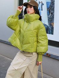 Women's Trench Coats Winter Green Down Jackets Women Small Korean Duck Bread Jacket Woman Luxury Design Sense Lantern Sleeves Short Parkas